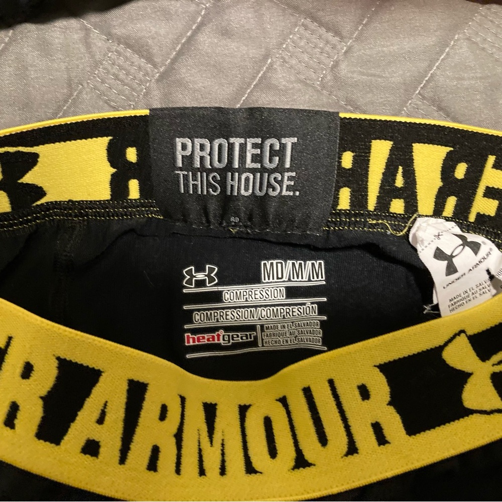 Under Armour Black and Yellow HeatGear Compression Shorts